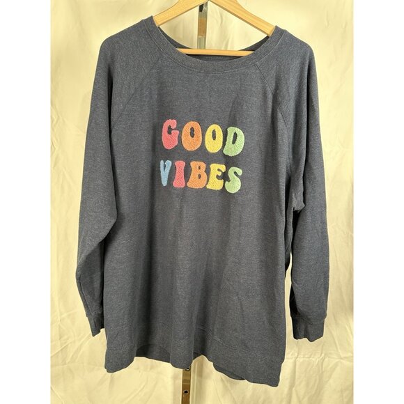 Wildfox Women’s “Good Vibes” Oversized Sweater Gray Crew Neck Pullover Size XL - Picture 2 of 10